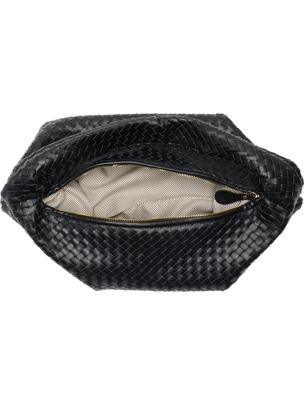 Black Woven Leather Hobo Bag